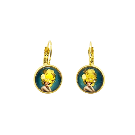 earrings steel gold yellow flower1